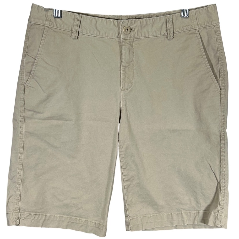 Eddie Bauer Womens Khaki Chino Shorts Size 12 Beige Cotton Stretch Twill Casual